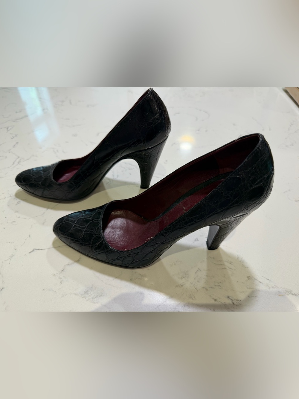 Prada Black Croc-Embossed Pointed Toe Pumps